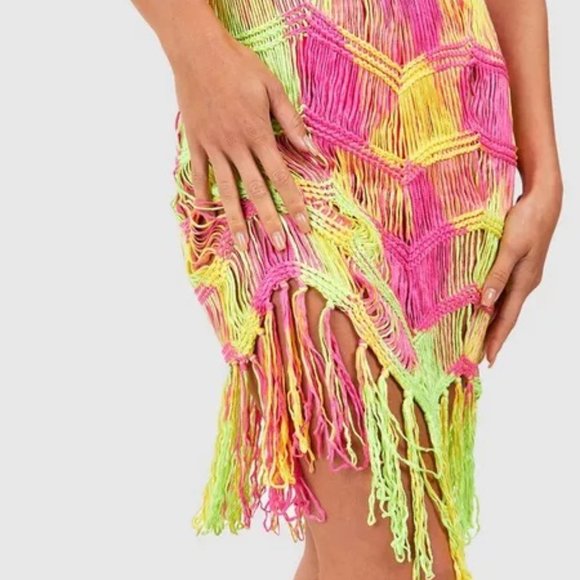 BOHO Swim Dress Crochet Beach Cover Up Colorful Bikini Cover Up Mesh Swim Shirt - Picture 10 of 10